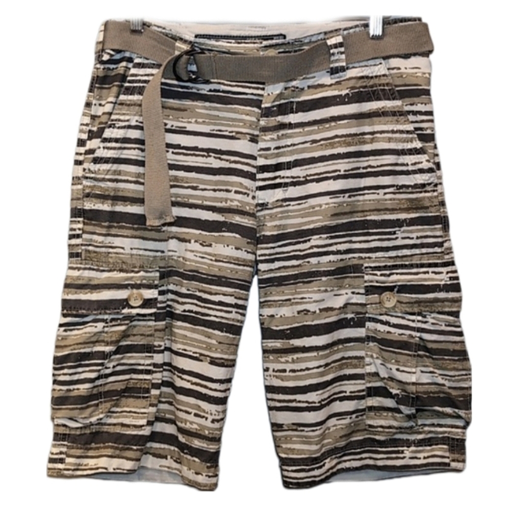WearFirst Camo Striped Cargo Shorts Survivor Belted Sporty Hiking Utility